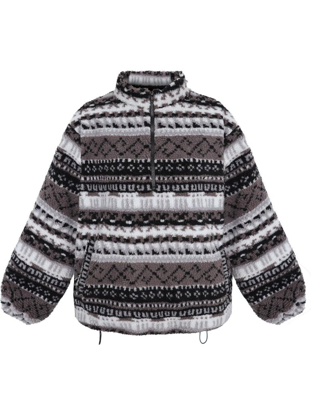Women's Black Floral Sherpa Quarter ZIP Pullover Oversized Fleece Sweatshirt